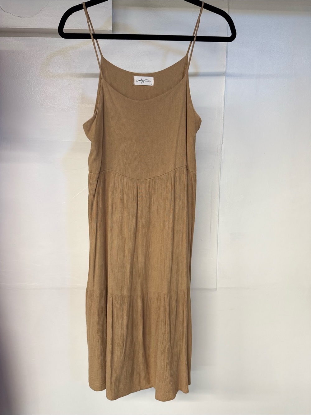 Neutral Tan Spaghetti-Strap Tiered Mini Dress